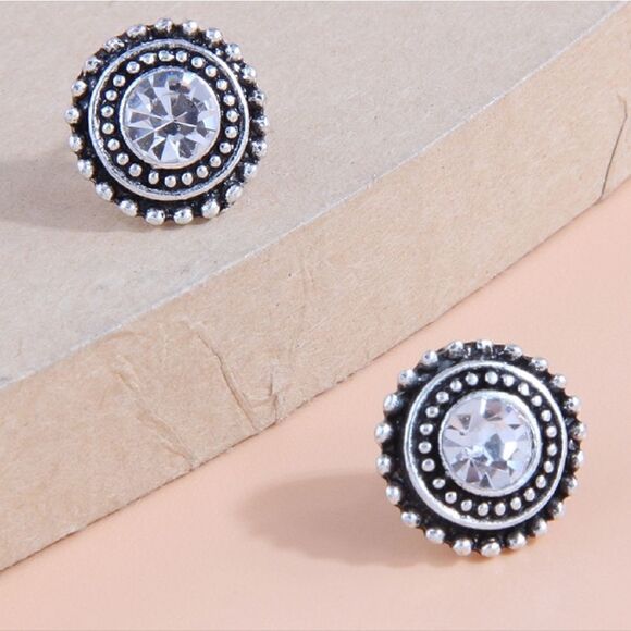 NEW DIAMOND VINTAGE STYLE SILVER STUD EARRINGS - Picture 8 of 8
